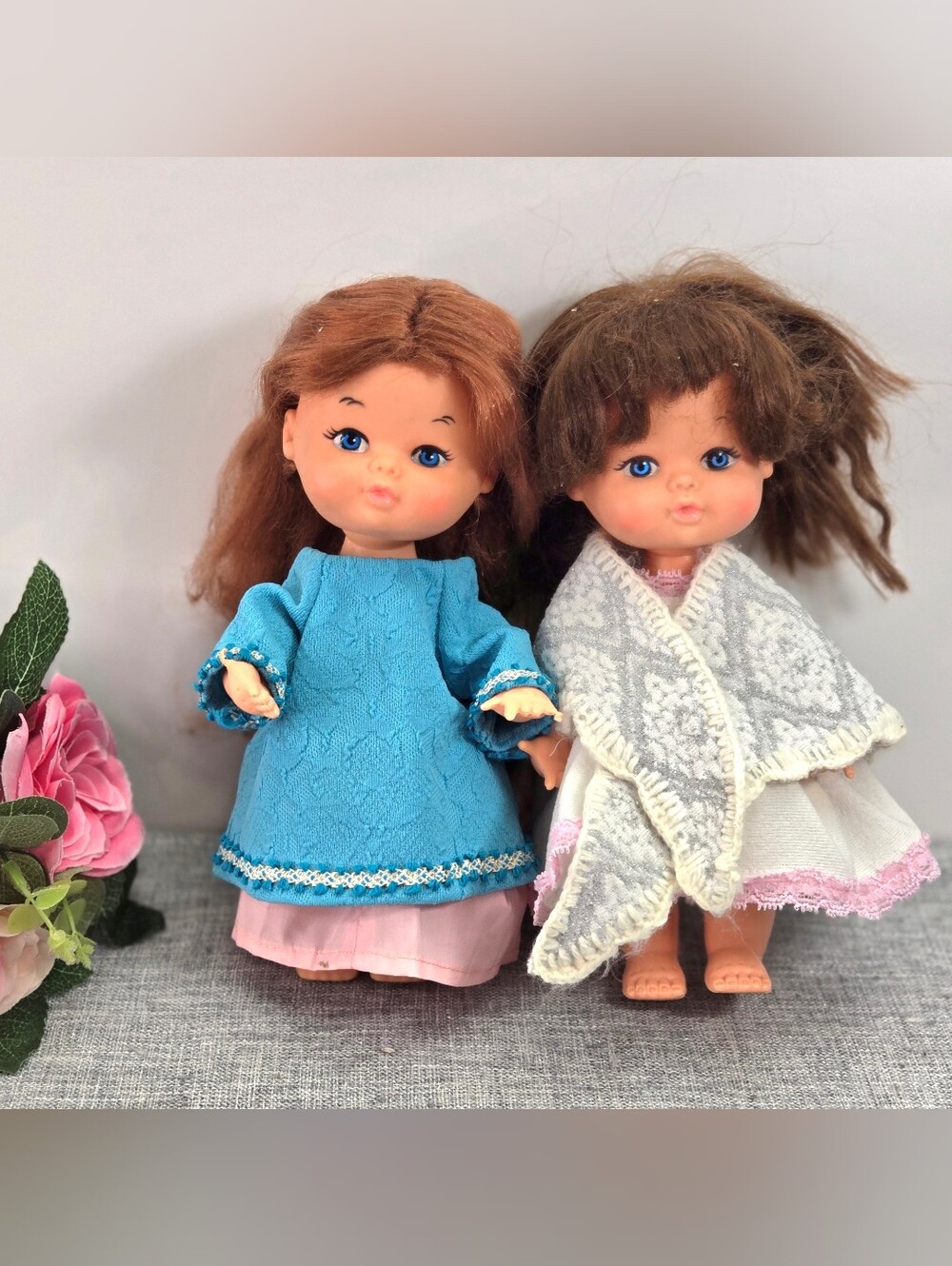 Vintage 1970s Playmates Tina Dolls Lot of 2 Hong Kong Red/ Brunette Blue Eyes